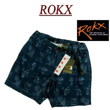 【4サイズ】 ry431 新品 ROKX × PEANUTS DENIM SHORT ピーナッツ スヌーピー コラボ アンティーク加工 デニム ショートパンツ クライミングパンツ RXMS193051 メンズ ロックス アメカジ ボルダリング ハーフパンツ ショーツ