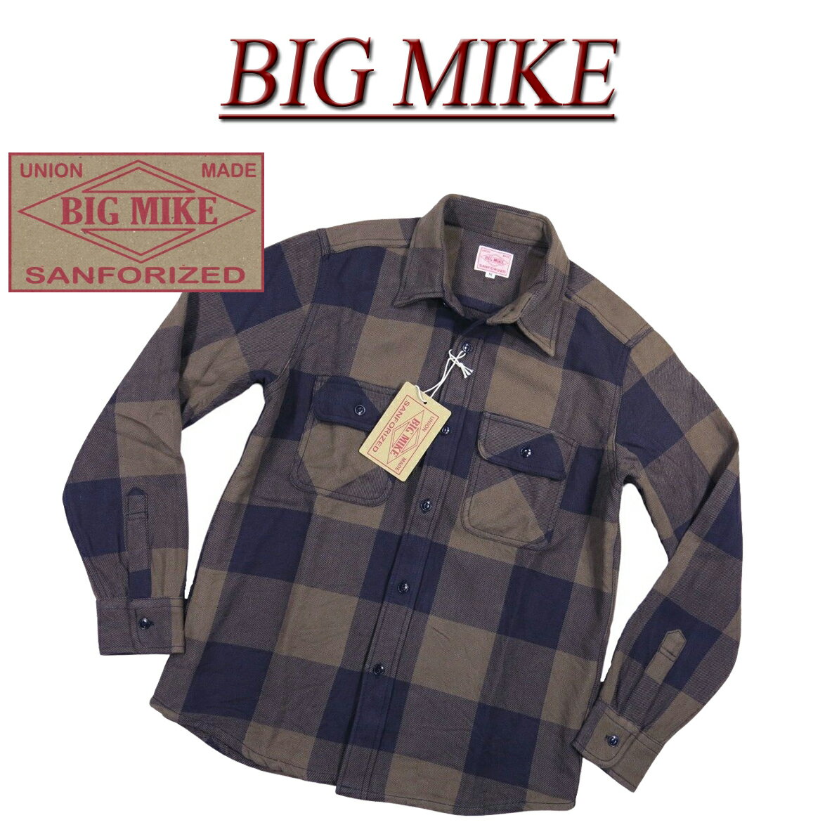 【2020秋冬 4サイズ】 ac932 新品 BIG MIKE 復刻 長袖 バッファローチェック ヘビーネルシャツ 102035211 メンズ ビッグマイク HEAVY FLANNEL WORK SHIRTS フランネルシャツ ワークシャツ ブロックチェック ヘビネル BIGMIKE Made in INDIA 【smtb-kd】