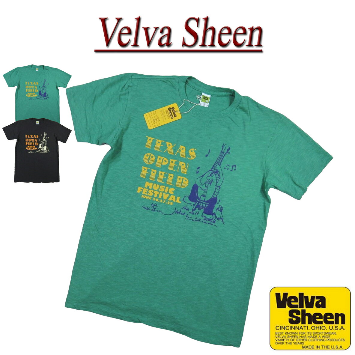 【2色4サイズ】 jd841 新品 Velva Sheen USA製 TEXAS OPEN FIELD TEE 半袖 スラブ Tシャツ 162086 メンズ ベルバシーン ティーシャツ イエローレーベル Made in USA 【smtb-kd】