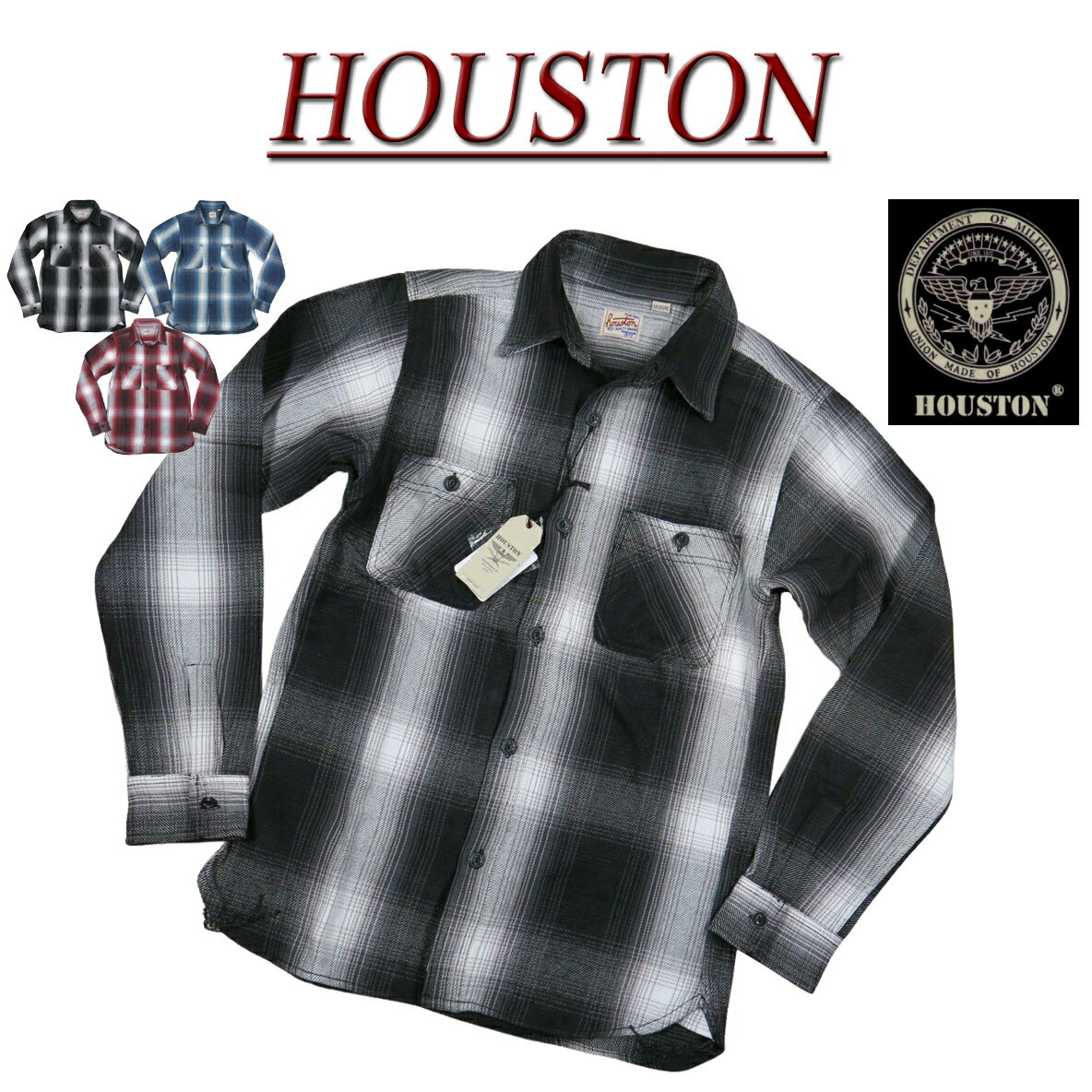  jd891 新品 HOUSTON マチ付 長袖 オンブレチェック ヘビーネルシャツ 40763 メンズ ヒューストン HEAVY FLANNEL CHECK WORK SHIRT ビエラ ワークシャツ ヘビーフランネルシャツ アメカジ 