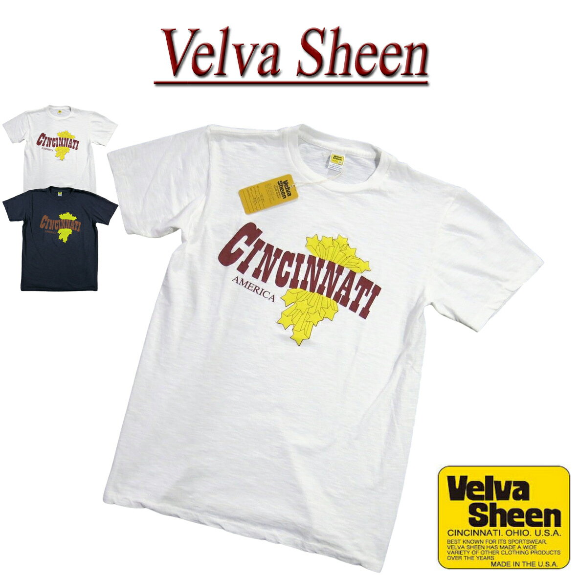  je281 新品 Velva Sheen USA製 CINCINNATI AMERICA TEE 半袖 スラブ Tシャツ 162180 メンズ ベルバシーン ティーシャツ イエローレーベル Made in USA 