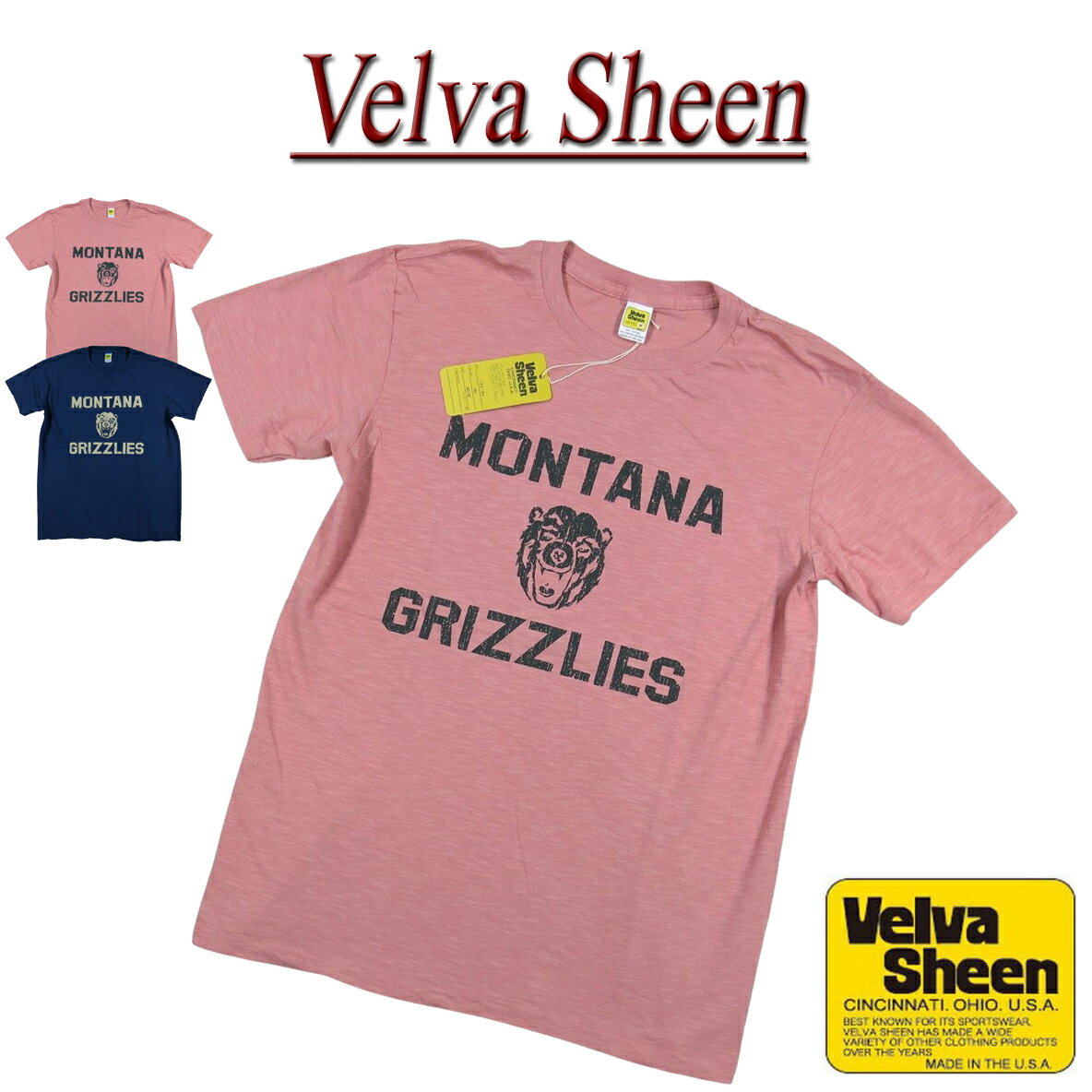 【2色4サイズ】 je311 新品 Velva Sheen USA製 MONTANA GRIZZLIES TEE 半袖 スラブ Tシャツ 162184 メンズ ベルバシーン ティーシャツ イエローレーベル Made in USA 【smtb-kd】