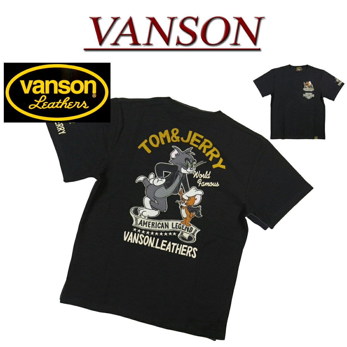 【2色4サイズ】 nb601 新品 VANSON × TOM & JERRY コラボ刺繍 スラブ地 半袖 Tシャツ TJV-2011 メンズ バンソン ティーシャツ ヴァンソン トムとジェリー 【smtb-kd】