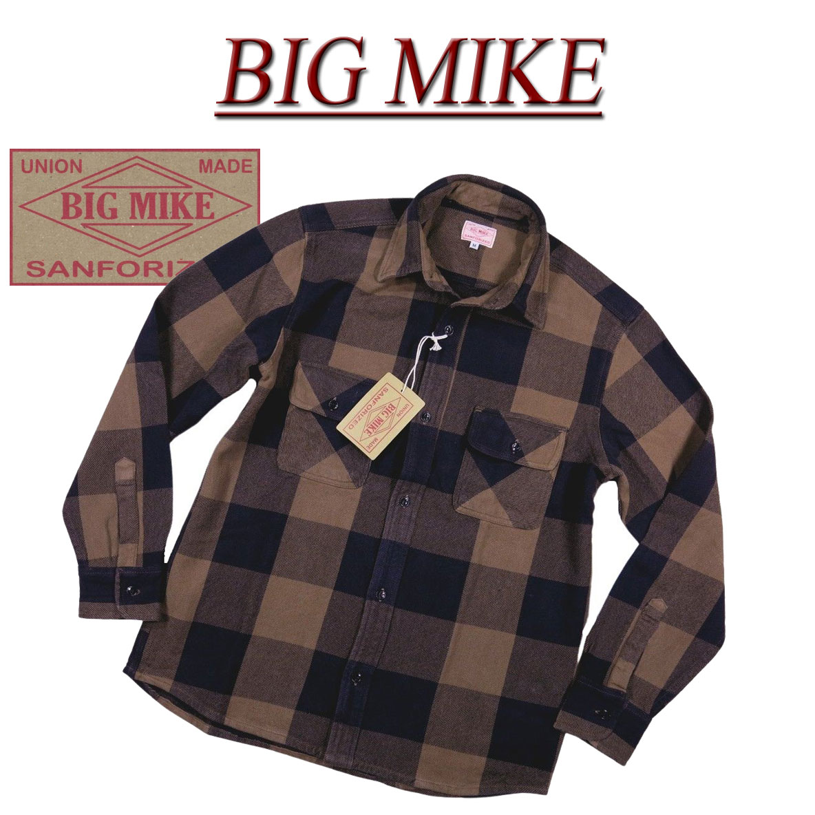 【4サイズ】 ad124 新品 BIG MIKE 復刻 長袖 バッファローチェック ヘビーネルシャツ 102135005 メンズ ビッグマイク HEAVY FLANNEL WORK SHIRTS フランネルシャツ ブロックチェック ワークシャツ ヘビネル BIGMIKE Made in INDIA 【smtb-kd】