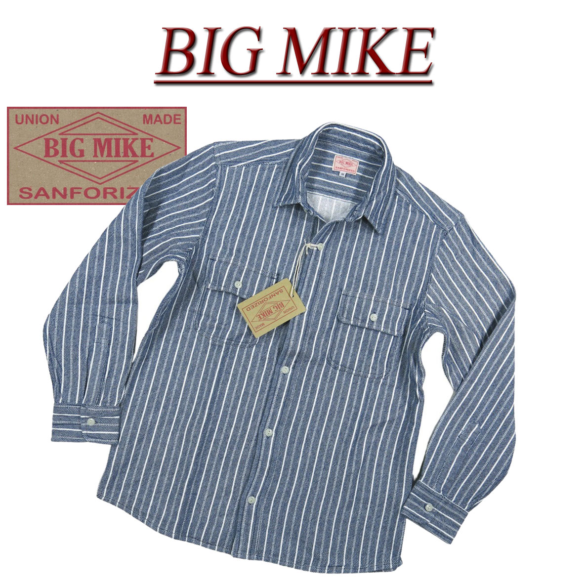 【4サイズ】 ad126 新品 BIG MIKE 復刻 長袖 ストライプ ヘビーネルシャツ 102135007 メンズ ビッグマ..