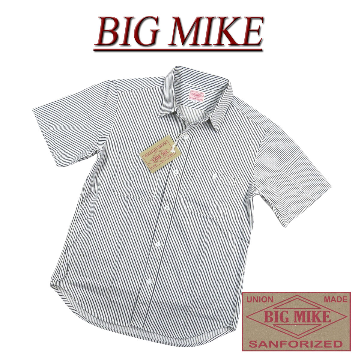 【4/3再入荷 3サイズ】 ad172 新品 BIG MIKE 復刻 日本製 ヒッコリーストライプ 半袖 ワークシャツ 102025600 102125600 メンズ ビッグマイク HICKORY STRIPES S/S WORK SHIRTS BIGMIKE Made in JAPAN 【smtb-kd】