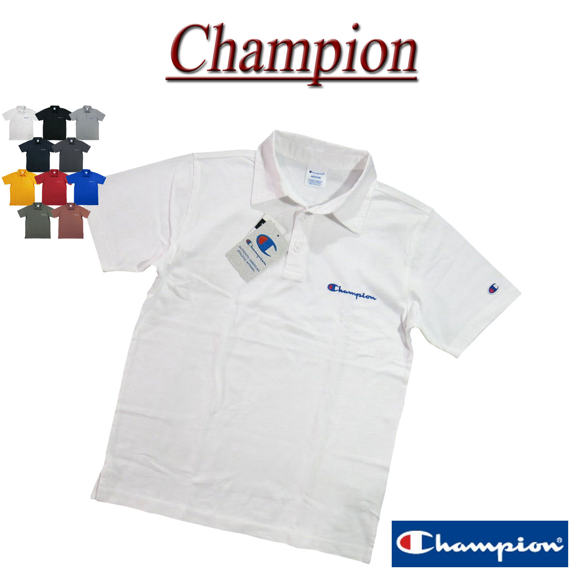 楽天J楽天市場店＋【定番 10色4サイズ】 ch721 新品 Champion 定番 無地 ワンポイント刺繍 半袖 天竺 ポロシャツ C3-P306 メンズ チャンピオン むじ アメカジ トリコタグ BASIC SHORT SLEEVE POLO SHIRT【smtb-kd】