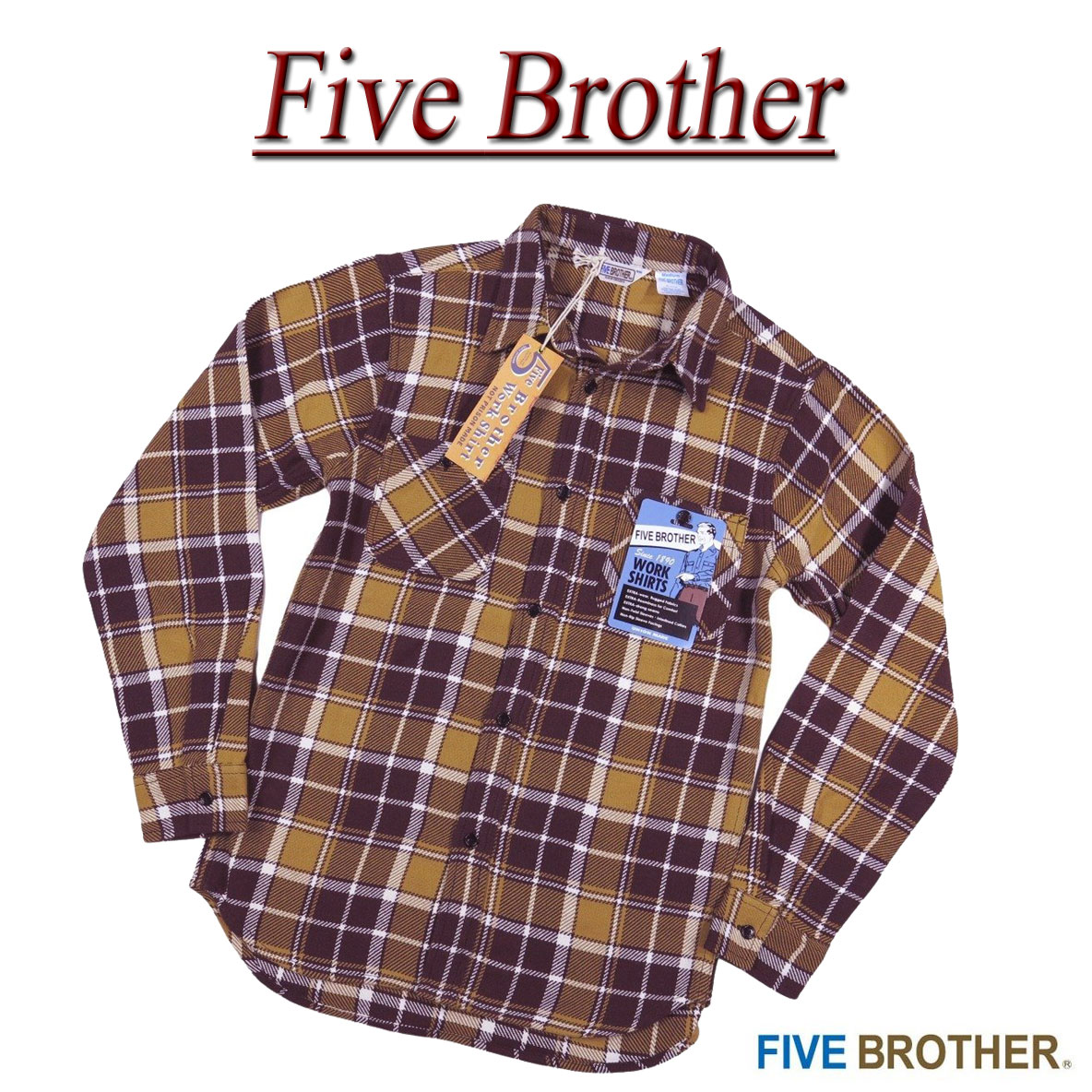 【4サイズ】je873 新品 FIVE BROTHER チェック 長袖 ヘビーネルシャツ 152160 メンズ ファイブブラザー フランネルシャツ ワークシャツ ヘビネル HEAVY FLANNEL WORK SHIRTS Made in INDIA 【smtb-kd】