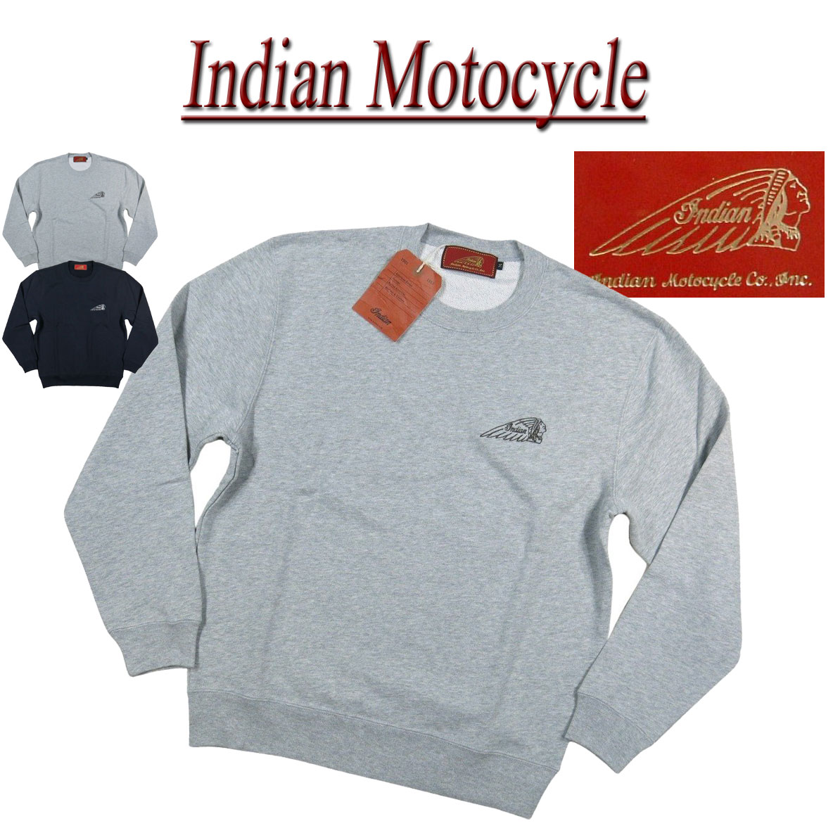  je891 新品 INDIAN MOTOCYCLE ヘッドマーク刺繍 スウェットシャツ IC-2530 メンズ インディアンモトサイクル 長袖 裏毛 スエット トレーナー アメカジ 