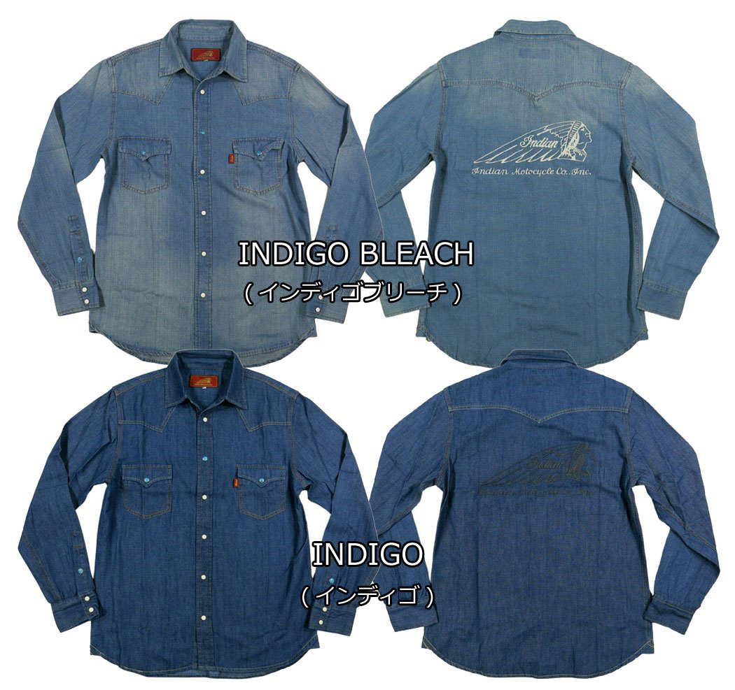 【定番 2色4サイズ】 je902 新品 INDIAN MOTOCYCLE ヘッドマーク刺繍 ベーシック 長袖 デニム ウエスタンシャツ DS-062 メンズ インディアンモトサイクル デニムシャツ アメカジ 【smtb-kd】 2