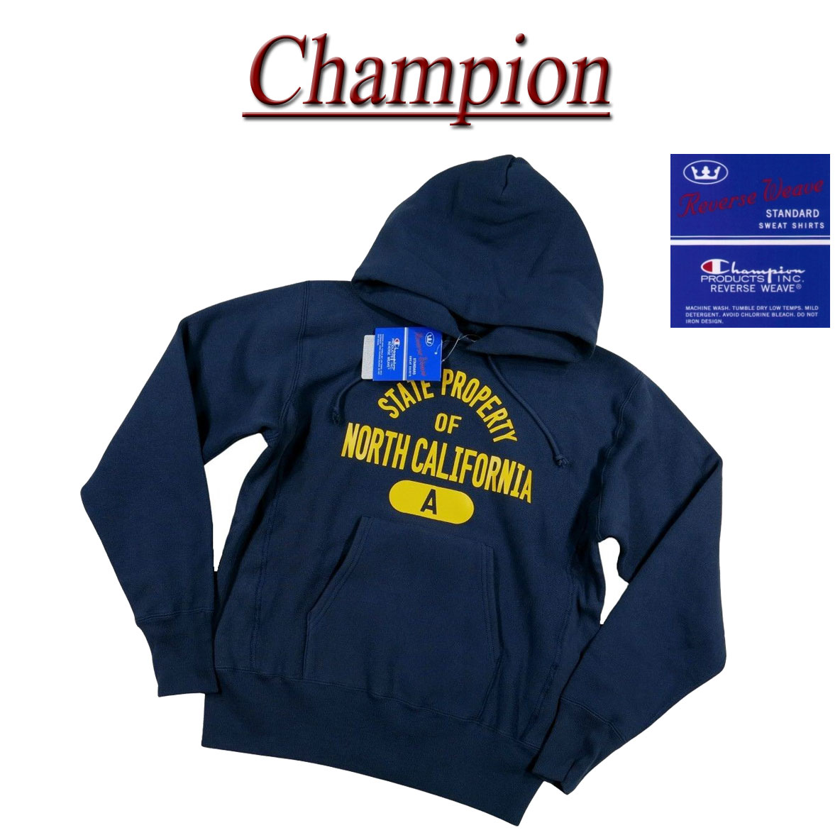 チャンピオン パーカー メンズ 【5サイズ】 je995 新品 Champion REVERSE WEAVE リバースウィーブ 青単タグ ラバープリント プルオーバー スウェットパーカー C3-U116 メンズ チャンピオン フード トレーナー スエット 青単色タグ カレッジプリント 【smtb-kd】