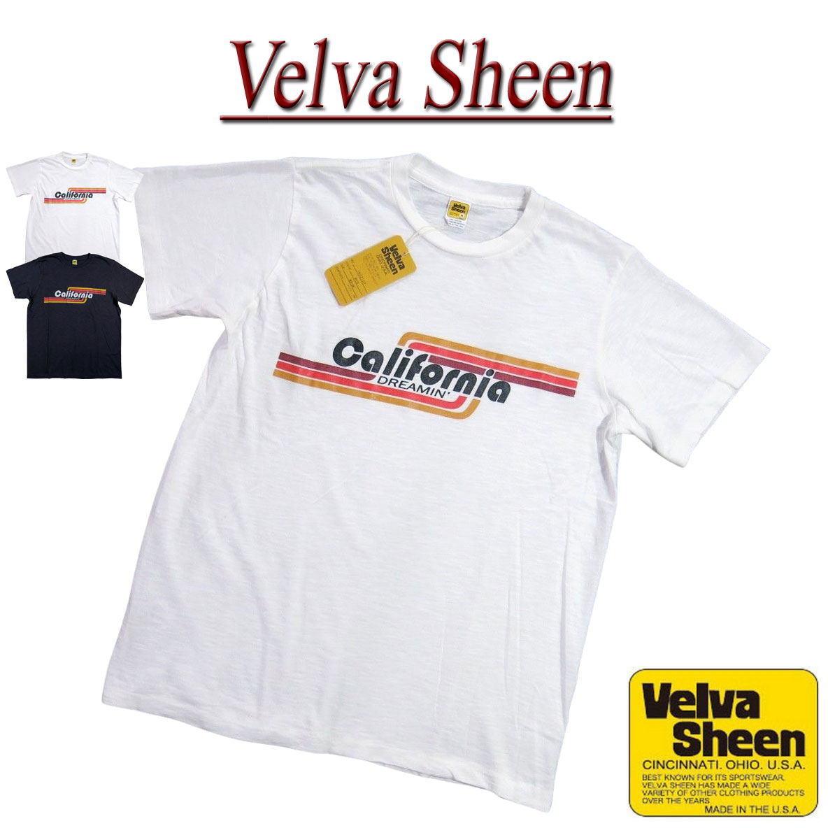 【2色4サイズ】 jf331 新品 Velva Sheen USA製 CALIFORNIA TEE 半袖 スラブ Tシャツ 1622102 メンズ ベルバシーン ティーシャツ イエローレーベル Made in USA 【smtb-kd】