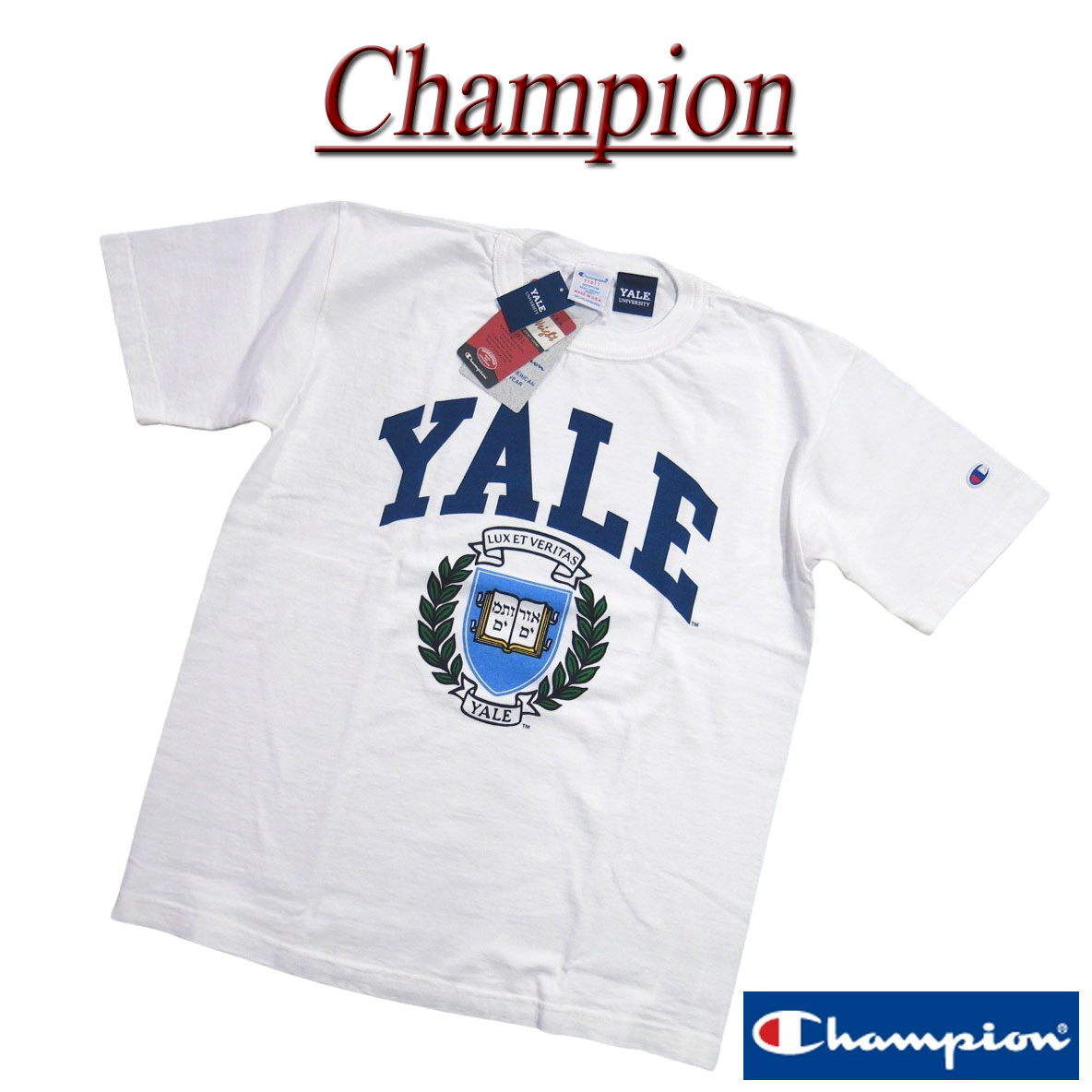  jf481 新品 Champion × YALE コラボ USA製 カレッジプリント 半袖 Tシャツ C5-V302 メンズ チャンピオン × イエール大学 T1011 ティーテンイレブン 染み込みプリント HEAVY WEIGHT JERSEY Made in USA 