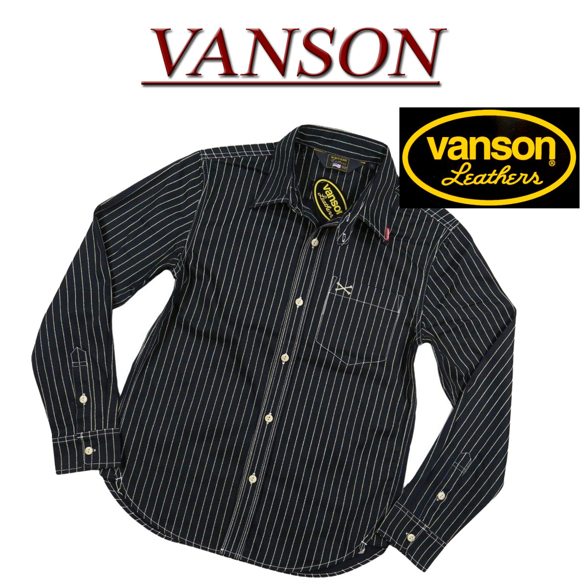  nc421 新品 VANSON クロスボーン刺繍 ウォバッシュストライプ 長袖 ワークシャツ NVSL-803 メンズ バンソン CROSSBONE WABASH STRIPE LONG SLEEVES WORK SHIRT ヴァンソン 