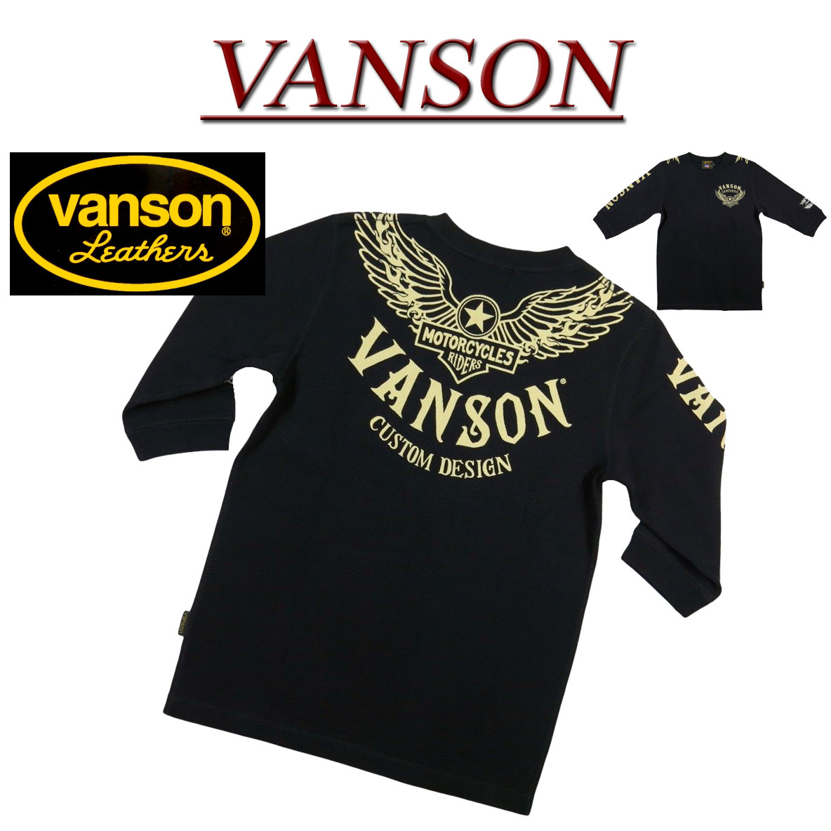  nc471 新品 VANSON フライングスタープリント 六分袖 サーマル Tシャツ NVLT-2109 メンズ バンソン FLYING STAR 3/5 SLEEVES THERMAL T-SHIRT ワッフル 長袖 Tシャツ ヴァンソン ロンティー 