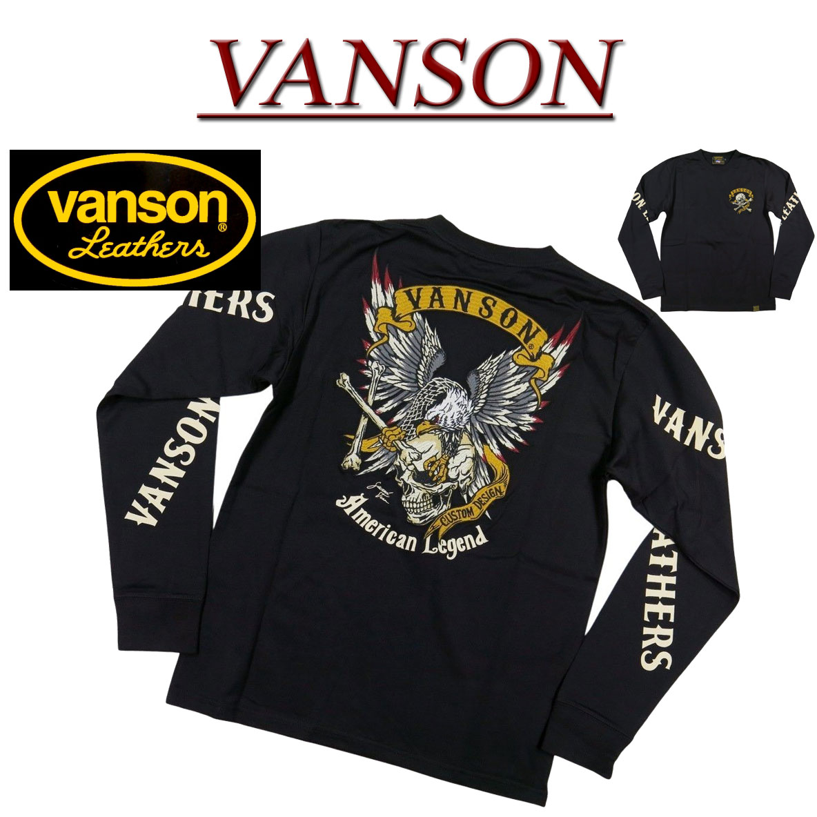  nc481 新品 VANSON スカル クロスボーン アメリカンイーグル刺繍 ロンT NVLT-2114 メンズ バンソン SKULL CROSSBONE AMERICAN EAGLE LONG SLEEVES T-SHIRT ドクロ 長袖 Tシャツ ヴァンソン ロンティー 