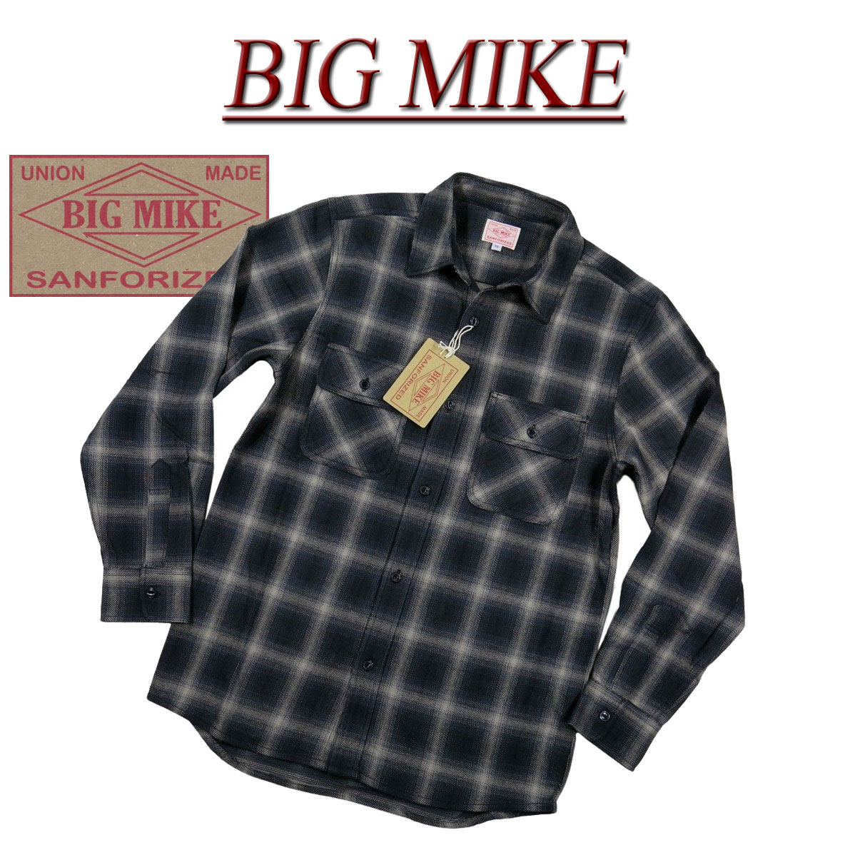 【4サイズ】 ad202 新品 BIG MIKE 復刻 長袖 オンブレチェック ヘビーネルシャツ 102235201 メンズ ビッグマイク HEAVY FLANNEL WORK SHIRTS フランネルシャツ ワークシャツ ヘビネル BIGMIKE 【smtb-kd】