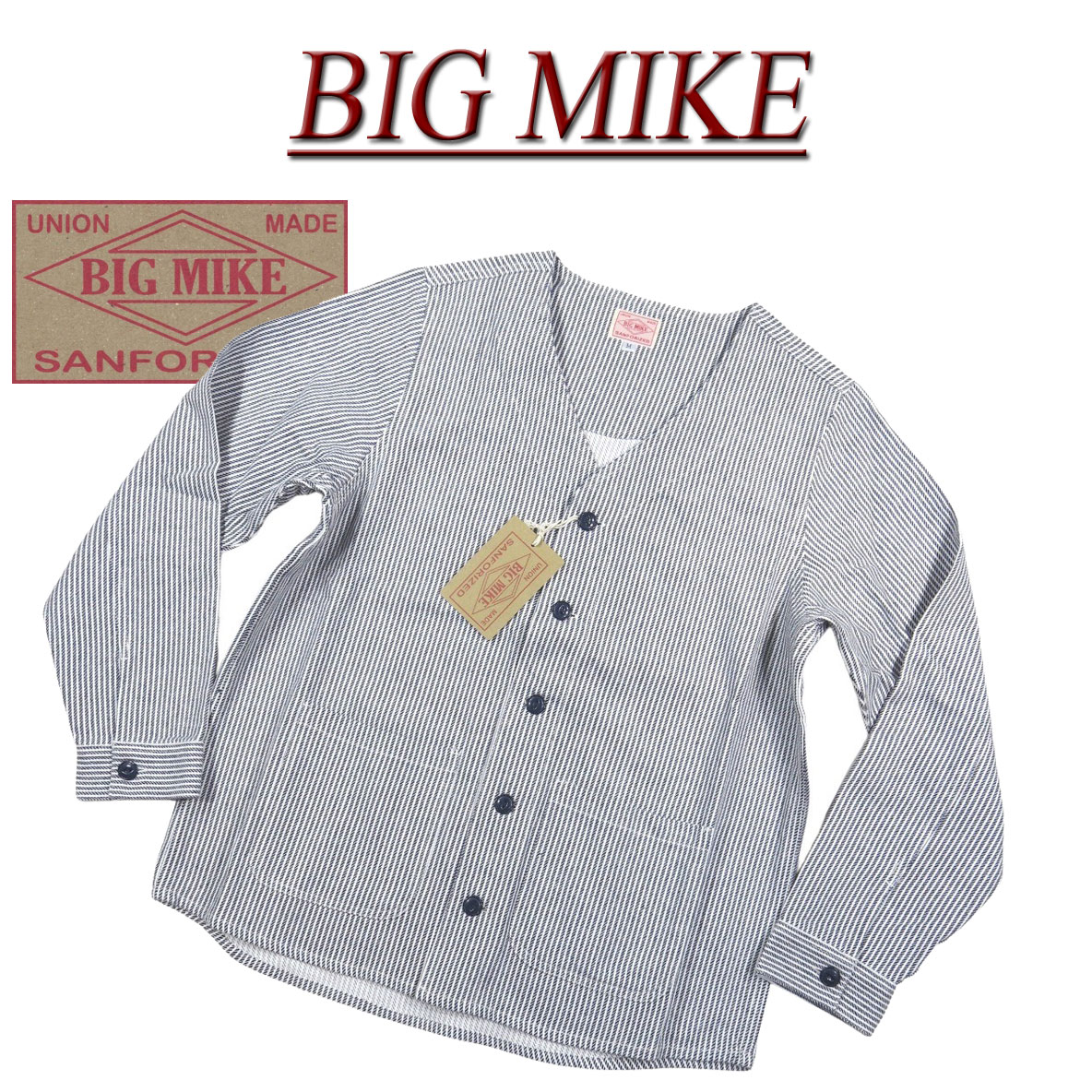 【4サイズ】 ad211 新品 BIG MIKE 復刻 長袖 ヒッコリーストライプ ヘビーフランネル カーディガン 102236102 メンズ ビッグマイク HEAVY FLANNEL CARDIGAN フランネルシャツ ジャケット ヘビネル BIGMIKE 【smtb-kd】