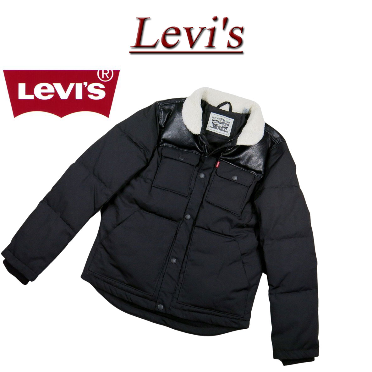 【5サイズ】 af341 新品 Levis USライン フェイクレザーヨーク パイルボア襟 中綿 ウッズマン ジャケット LM2RP184 メンズ リーバイス MIXED-MEDIA QUILTED WOODSMAN JACKET BLACK×BLACK YOKE キルティング ボアジャケット Levi 039 s 【smtb-kd】