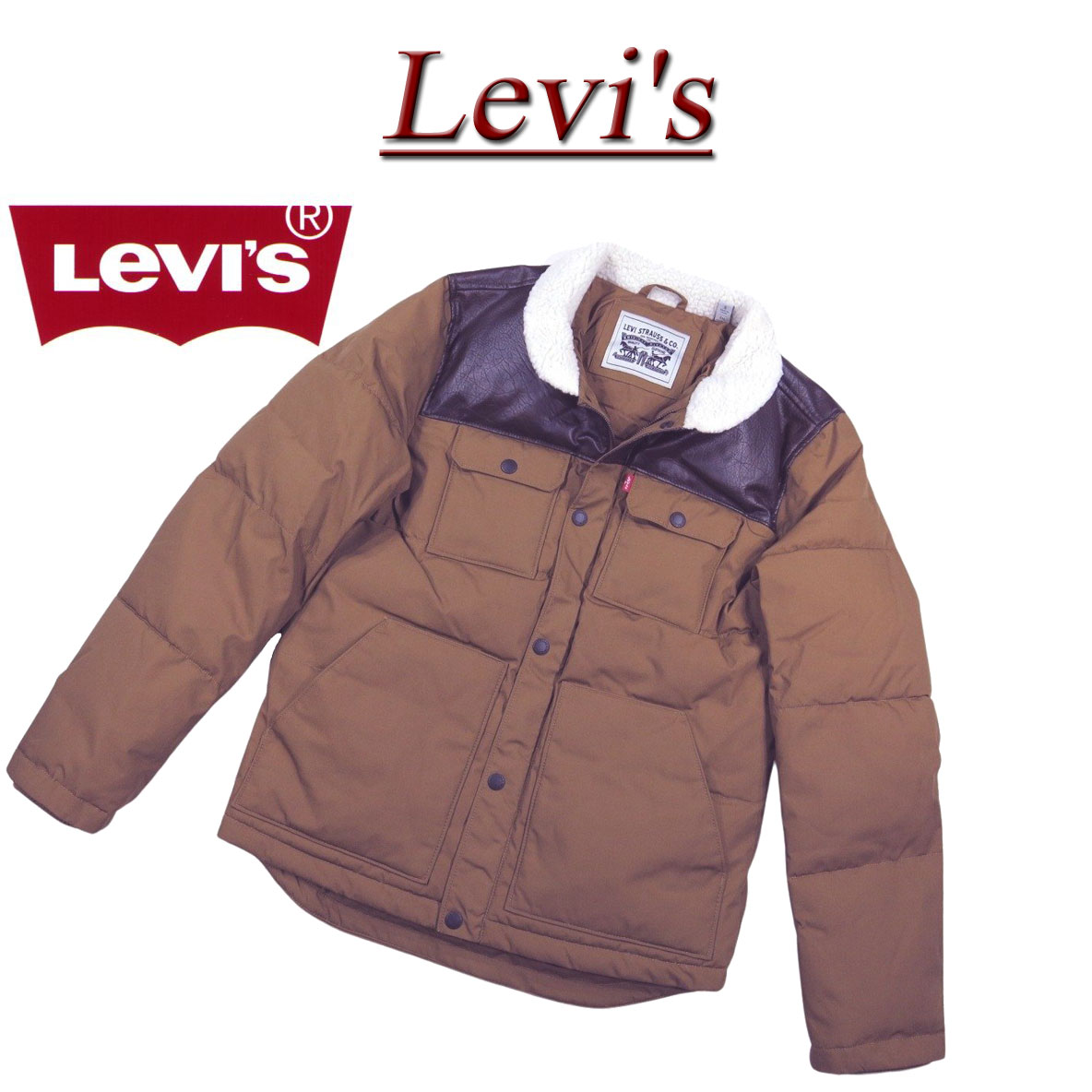 【5サイズ】 af342 新品 Levis USライン フェイクレザーヨーク パイルボア襟 中綿 ウッズマン ジャケット LM2RP184 メンズ リーバイス MIXED-MEDIA QUILTED WOODSMAN JACKET BROWN×D/BROWN YOKE キルティング ボアジャケット Levi 039 s 【smtb-kd】