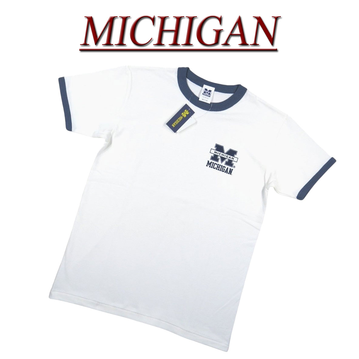 【3サイズ】 jf581 新品 MICHIGAN ミシガン大学 カレッジプリント 半袖 リンガーTシャツ MCGN-017 メンズ S/S COLLEGE T-SHIRT UNIVERSITY OF MICHIGAN ティーシャツ アメカジ 【smtb-kd】