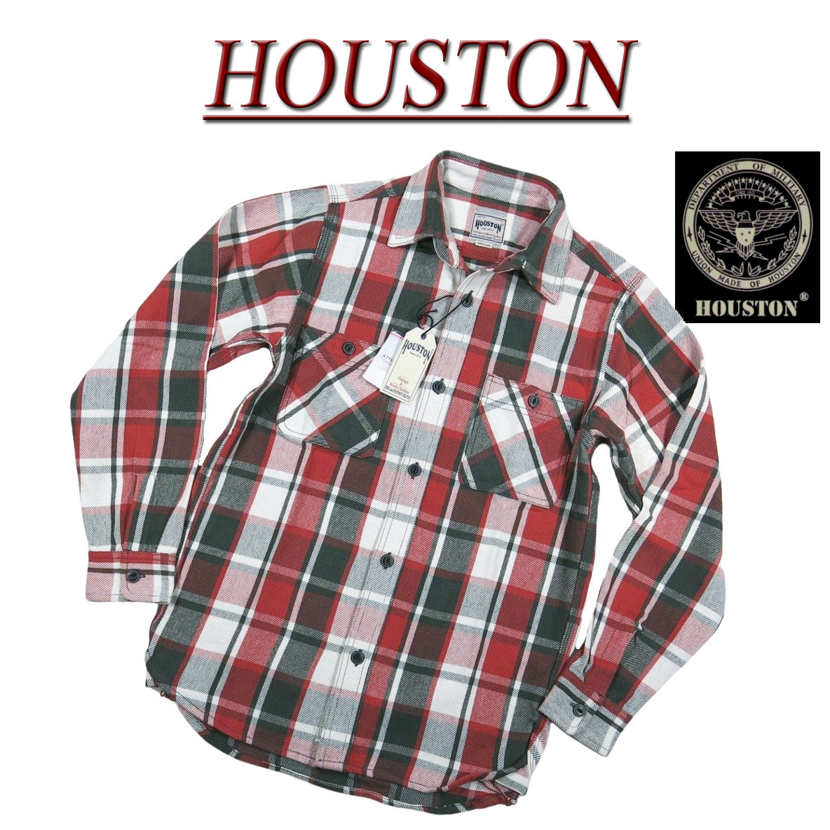  jf924 新品 HOUSTON マチ付 長袖 ビエラチェック ヘビーネルシャツ 40957 メンズ ヒューストン HEAVY FLANNEL CHECK WORK SHIRT ワークシャツ ヘビーフランネルシャツ チェックシャツ アメカジ 