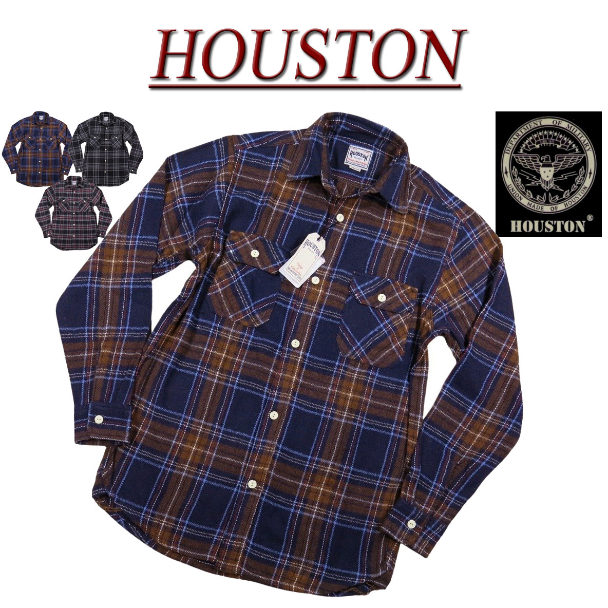  jg011 新品 HOUSTON マチ付 長袖 ビエラ チェック ライトネルシャツ 41011 メンズ ヒューストン CHECK FLANNEL WORK SHIRT フランネルシャツ ワークシャツ アメカジ 