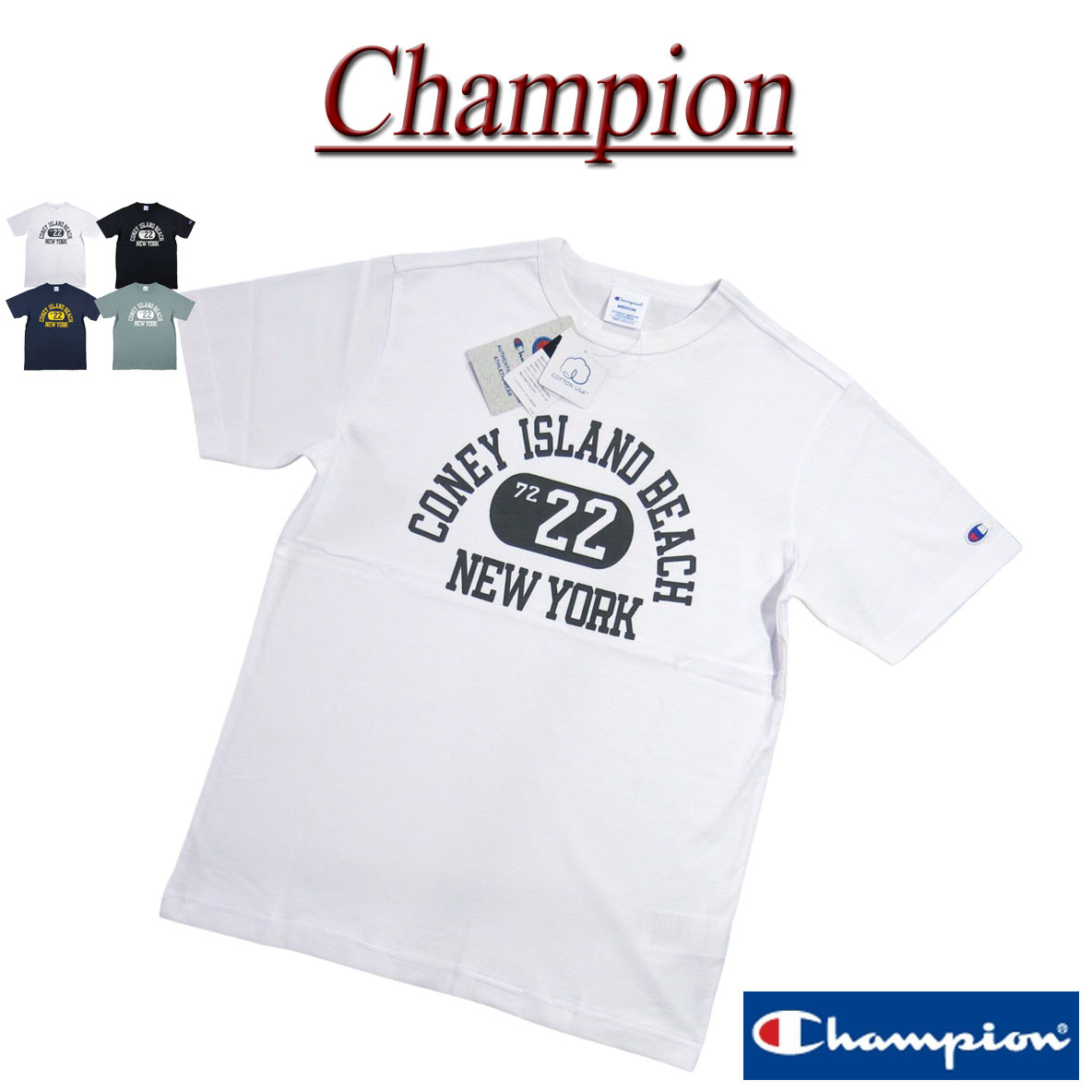 【4色4サイズ】 jg165 新品 Champion トリコロールタグ USAコットン カレッジプリント 半袖 Tシャツ C3-X350 メンズ チャンピオン 染み込みプリント アメリカ綿 COTTON USA ティーシャツ トリコタグ 【smtb-kd】