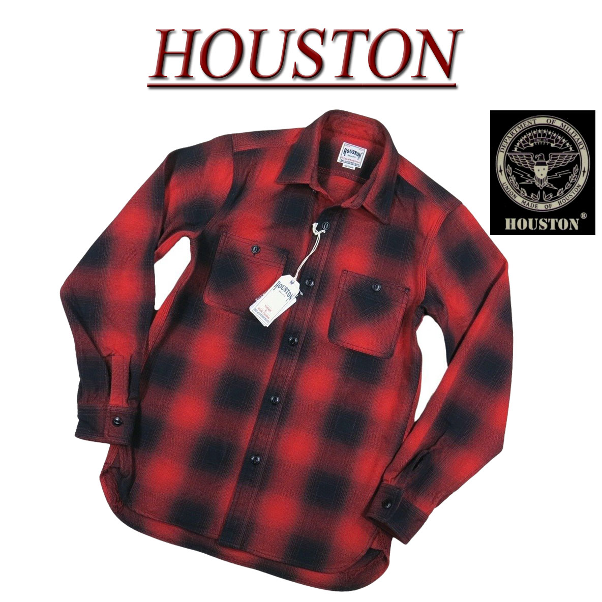  jg412 新品 HOUSTON マチ付 長袖 ビエラ オンブレチェック ヘビーネルシャツ 41049 メンズ ヒューストン HEAVY FLANNEL OMBRE CHECK WORK SHIRT ワークシャツ ビエラチェック ヘビーフランネルシャツ アメカジ 