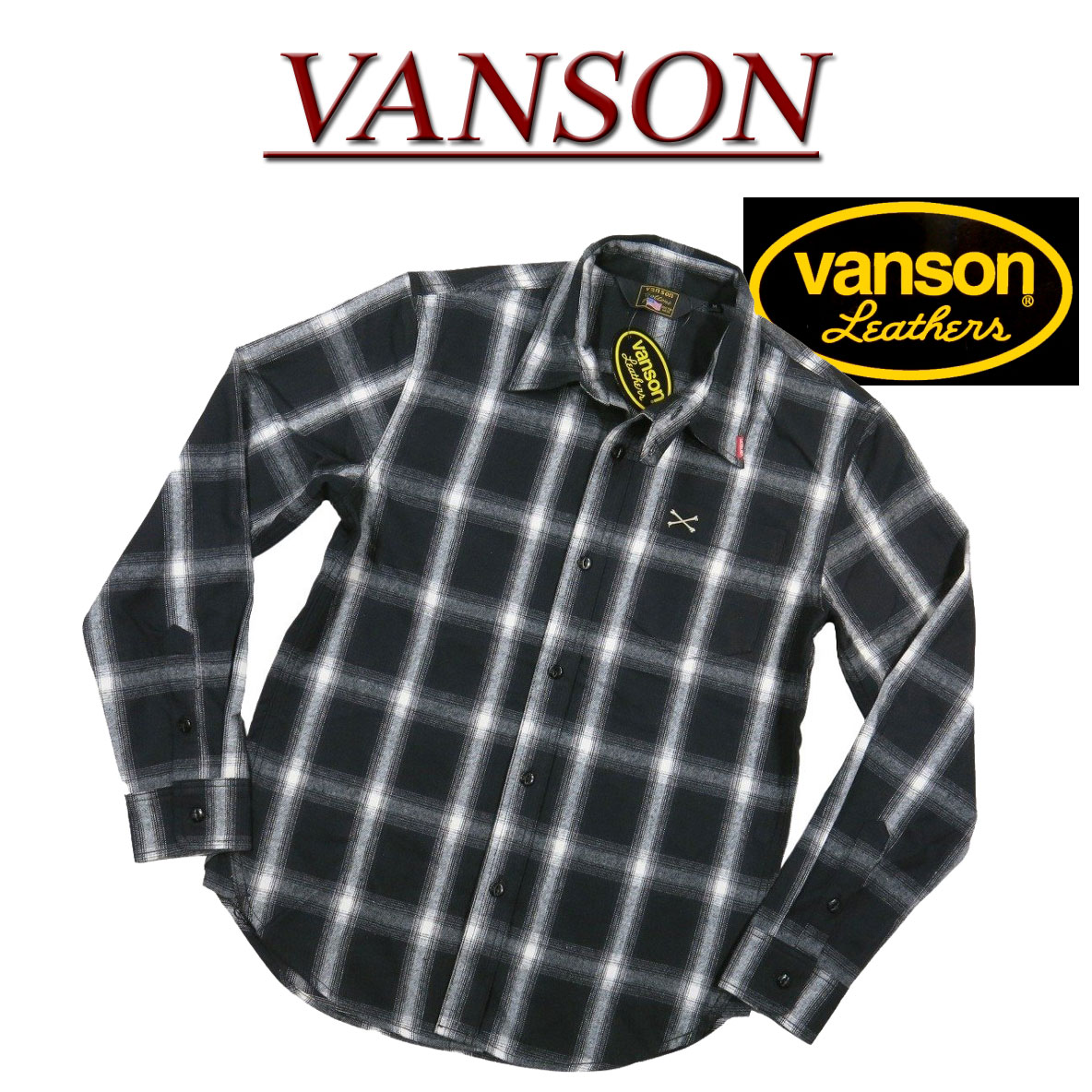 【4サイズ】 nc425 新品 VANSON クロスボーン刺繍 オンブレチェック 長袖 ワークシャツ NVSL-803 メンズ バンソン CROSSBONE OFF CHECK LONG SLEEVES WORK SHIRT ヴァンソン 【smtb-kd】