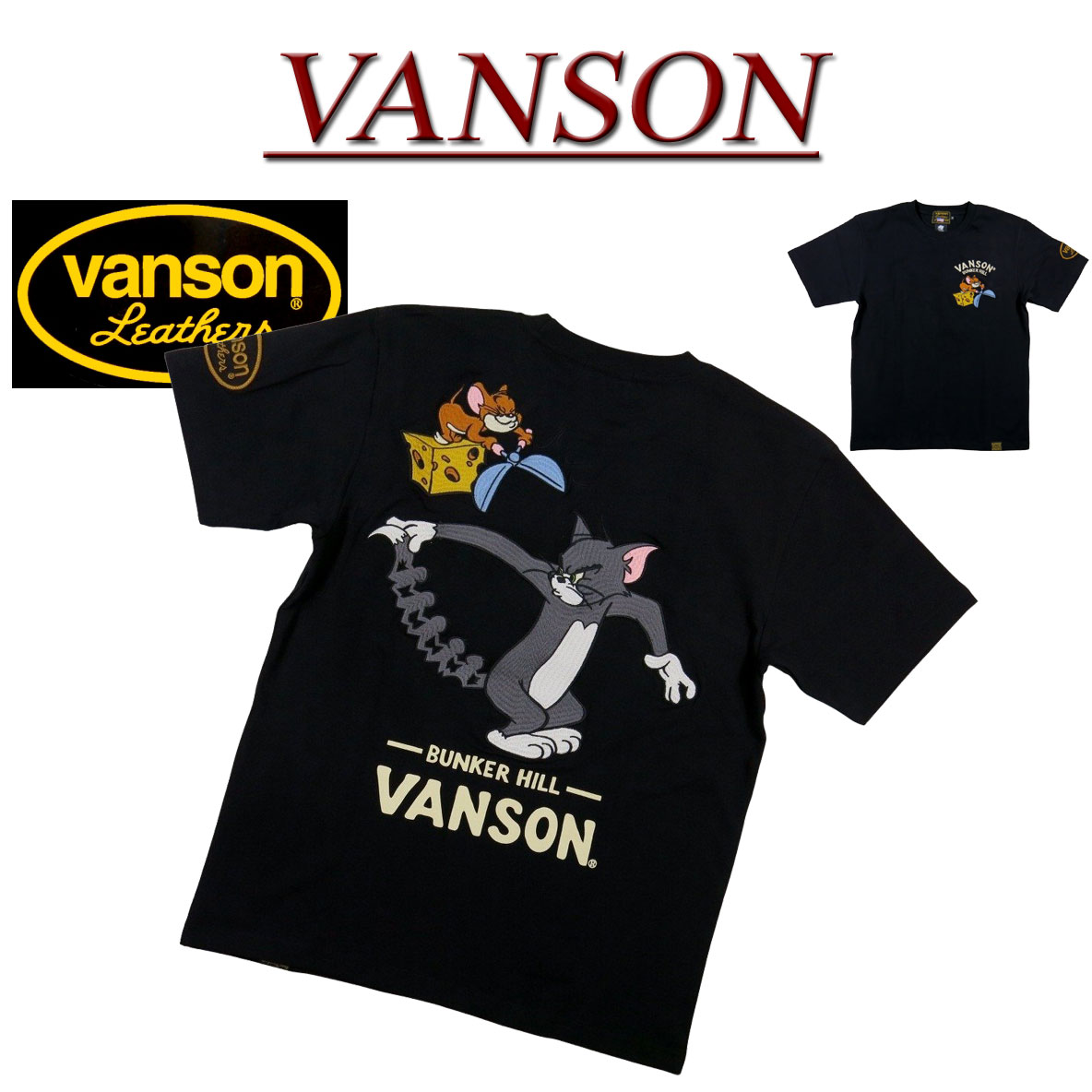 Character - 【4サイズ】 nd041 新品 VANSON × TOM & JERRY トムとジェリー コラボ刺繍 ストレッチコットン 半袖 Tシャツ TJV-2219 メンズ バンソン ベア天竺 ティーシャツ ヴァンソン 【smtb-kd】