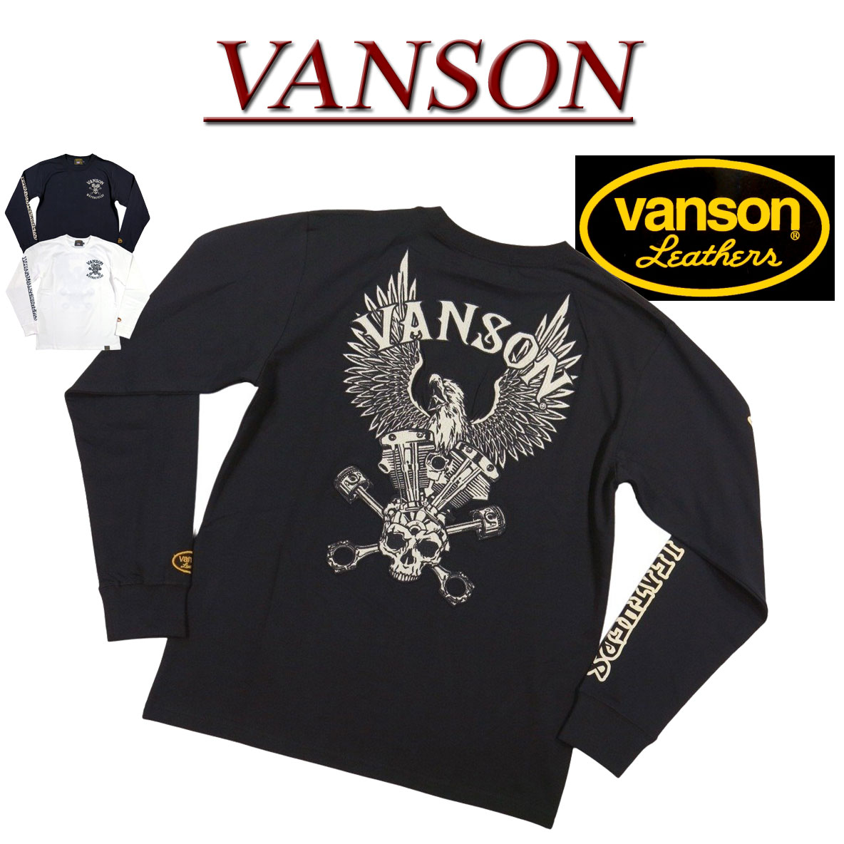 24 nd131  VANSON  ԥȥɽ ȥååȥ T NVLT-2221  Х󥽥 AMERICAN EAGLE SKULL PISTON LONG SLEEVES T-SHIRT ٥ŷ ɥ Ĺµ T 󥽥 ƥ smtb-kd