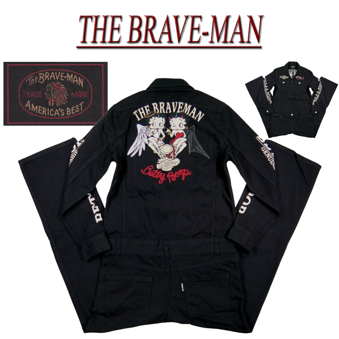 【4サイズ】 nd182 新品 THE BRAVE-MAN× BETTY BOOP ザ・ブレイブマン × ベティ・ブープコラボ 肉厚 コットンツイル ツナギ B...