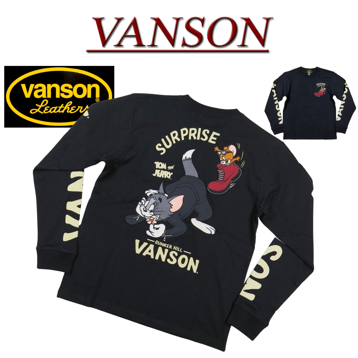 长袖 - 【4サイズ】 nd541 新品 VANSON × TOM & JERRY コラボ トムとジェリー刺繍 ロンT TJV-2331 メンズ バンソン 長袖 Tシャツ ヴァンソン ロンティー 【smtb-kd】