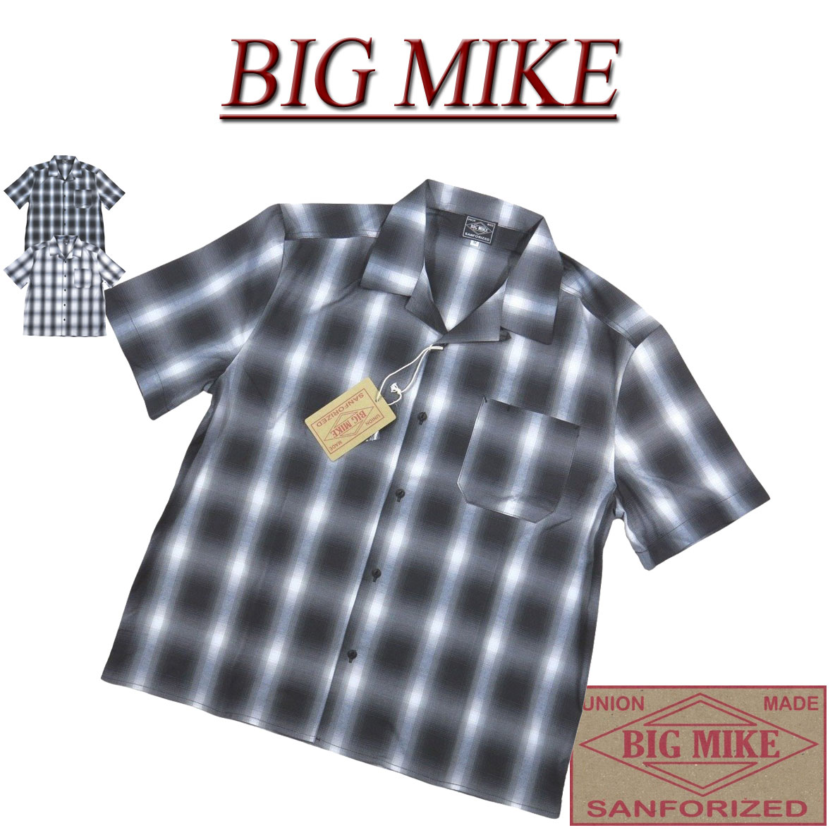 【2024春夏 2色3サイズ】 ad401 新品 BIG MIKE 復刻 オンブレチェック 半袖 オープンカラーシャツ 102425530 メンズ ビッグマイク チェックシャツ S/S OMBRE CHECK WORK SHIRTS BIGMIKE 【smtb-kd】