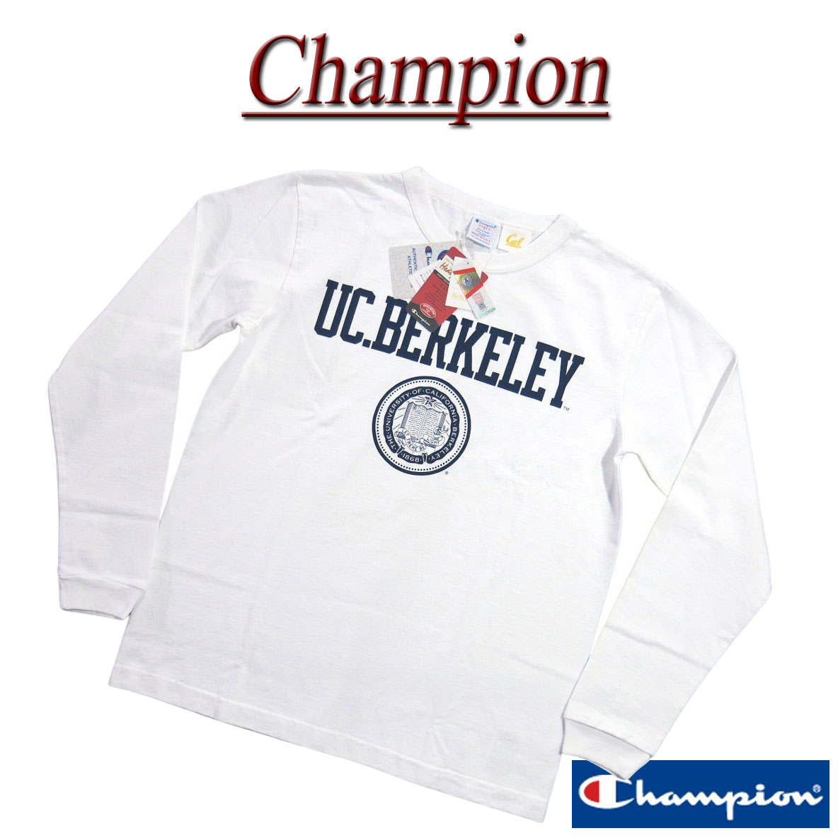 【4サイズ】 jg471 新品 Champion × UC BERKELEY コラボ USA製 カレッジプリント ロンT C5-Y404 メンズ チャンピオン × カリフォルニア大学バークレー校 T1011 ティーテンイレブン ティーシャツ 長袖 Tシャツ ロンティー Made in USA 【smtb-kd】