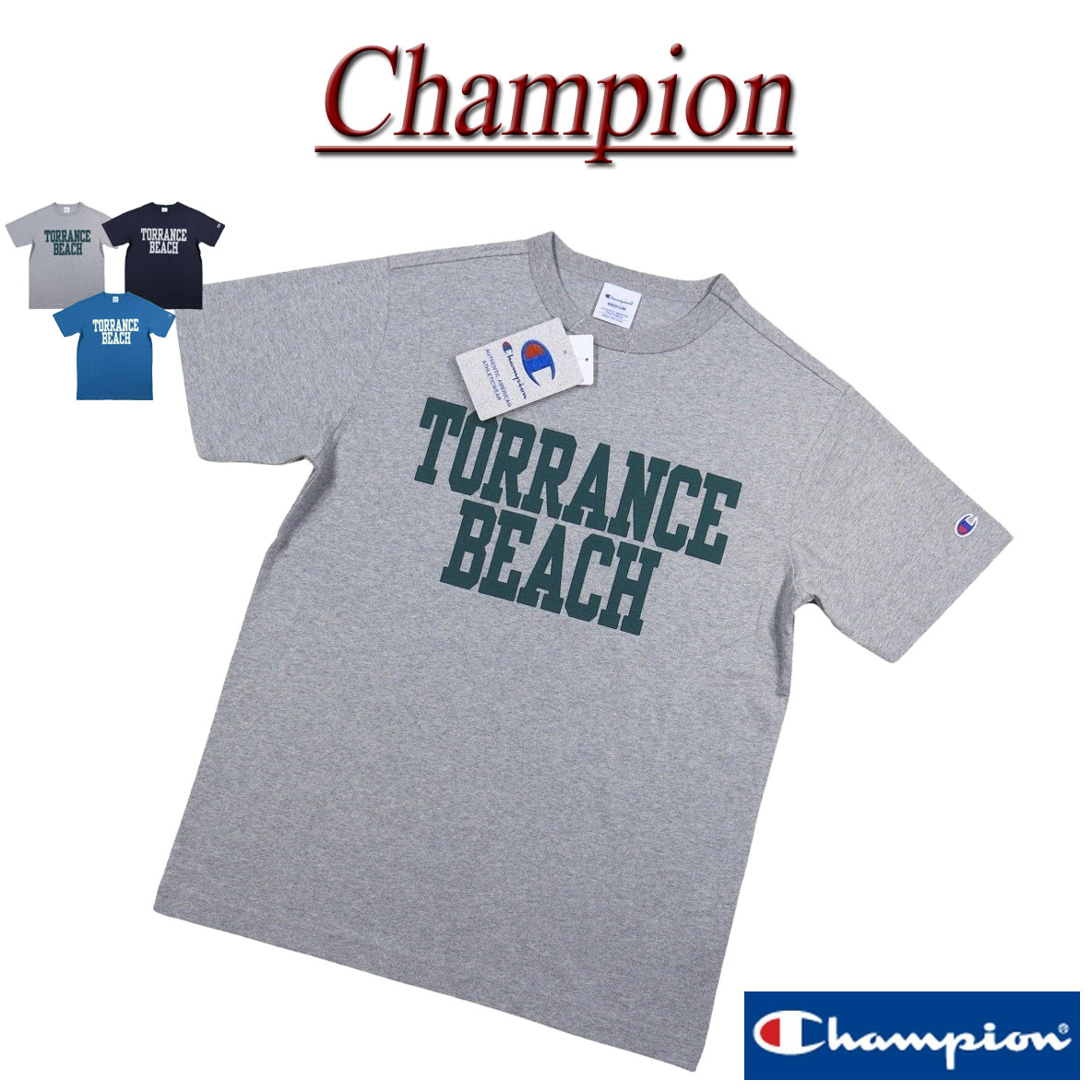 【5/13再入荷 2024春夏 3色4サイズ】 jg861 新品 Champion トリコロールタグ USAコットン カレッジプリント 半袖 Tシャツ C3-Z350 メンズ チャンピオン 染み込みプリント アメリカ綿 COTTON USA ティーシャツ トリコタグ 【smtb-kd】