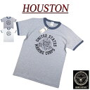 【2024春夏 2色4サイズ】 jh011 新品 HOUSTON USMC BULLDOG マリーンコープ ミリタリー 半袖 リンガーTシャツ 22206 メンズ ヒューストン USMC BULLDOG SHORT SLEEVES T-SHIRT ティーシャツ アメカジ 【smtb-kd】