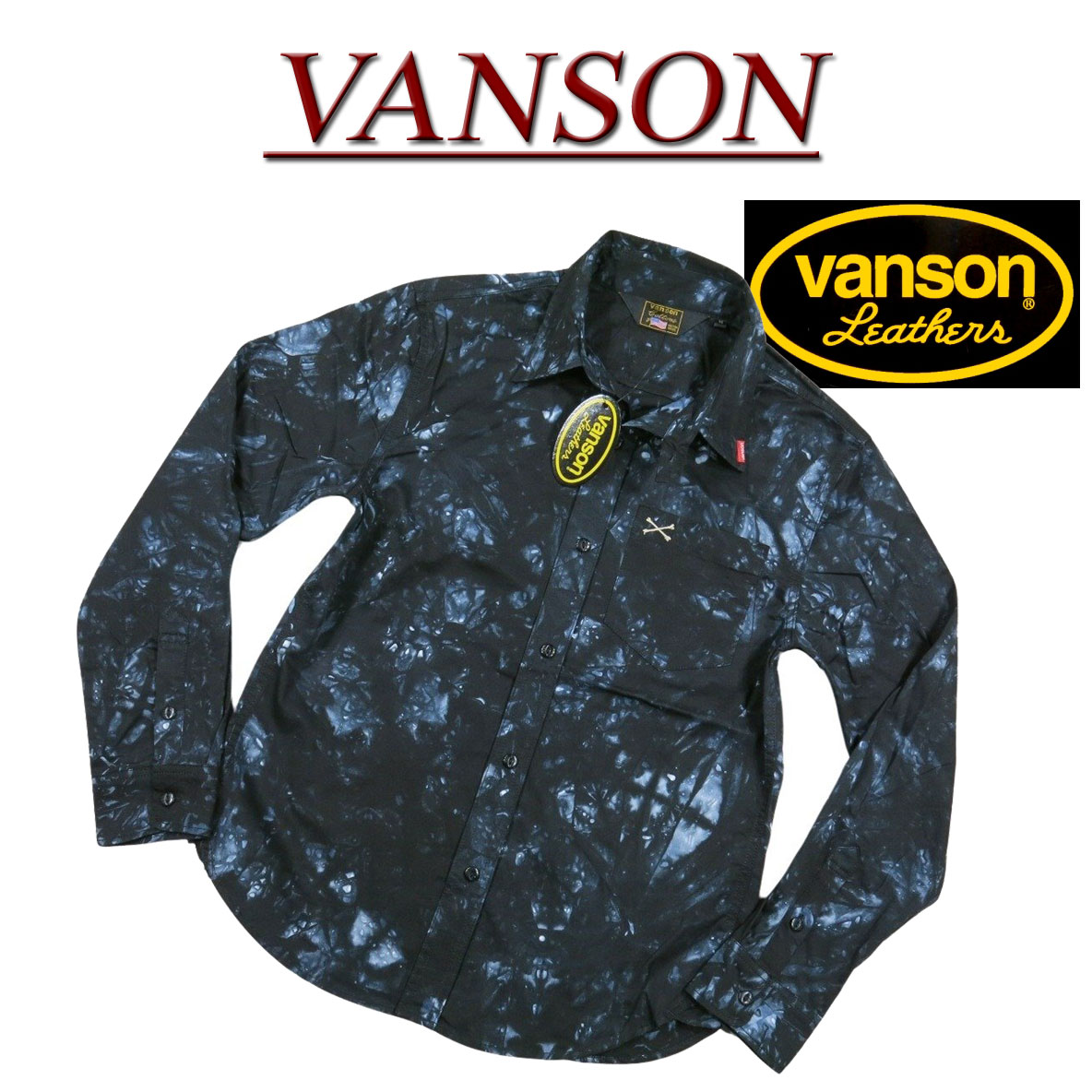  nc426 新品 VANSON クロスボーン刺繍 タイダイ柄 長袖 ワークシャツ NVSL-803 メンズ バンソン CROSSBONE TIE DYE LONG SLEEVES WORK SHIRT ヴァンソン 