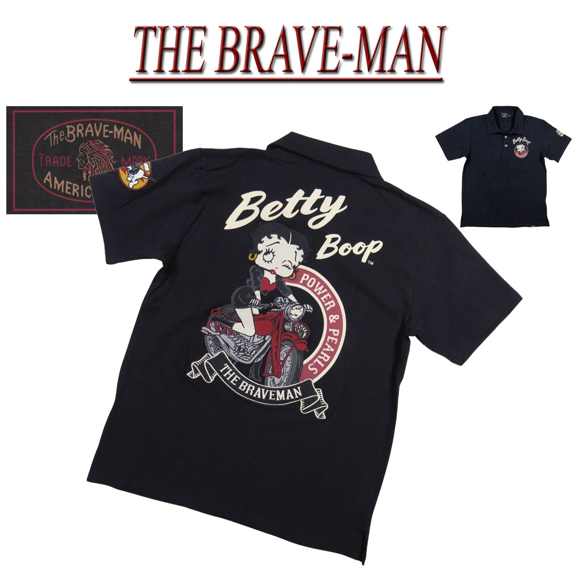  nd751 新品 THE BRAVE-MAN × BETTY BOOP ザ・ブレイブマン × ベティ・ブープ コラボ ストレッチ コットン 半袖 ポロシャツ BBB-2422 メンズ SHORT SLEEVES POLO-SHIRT 