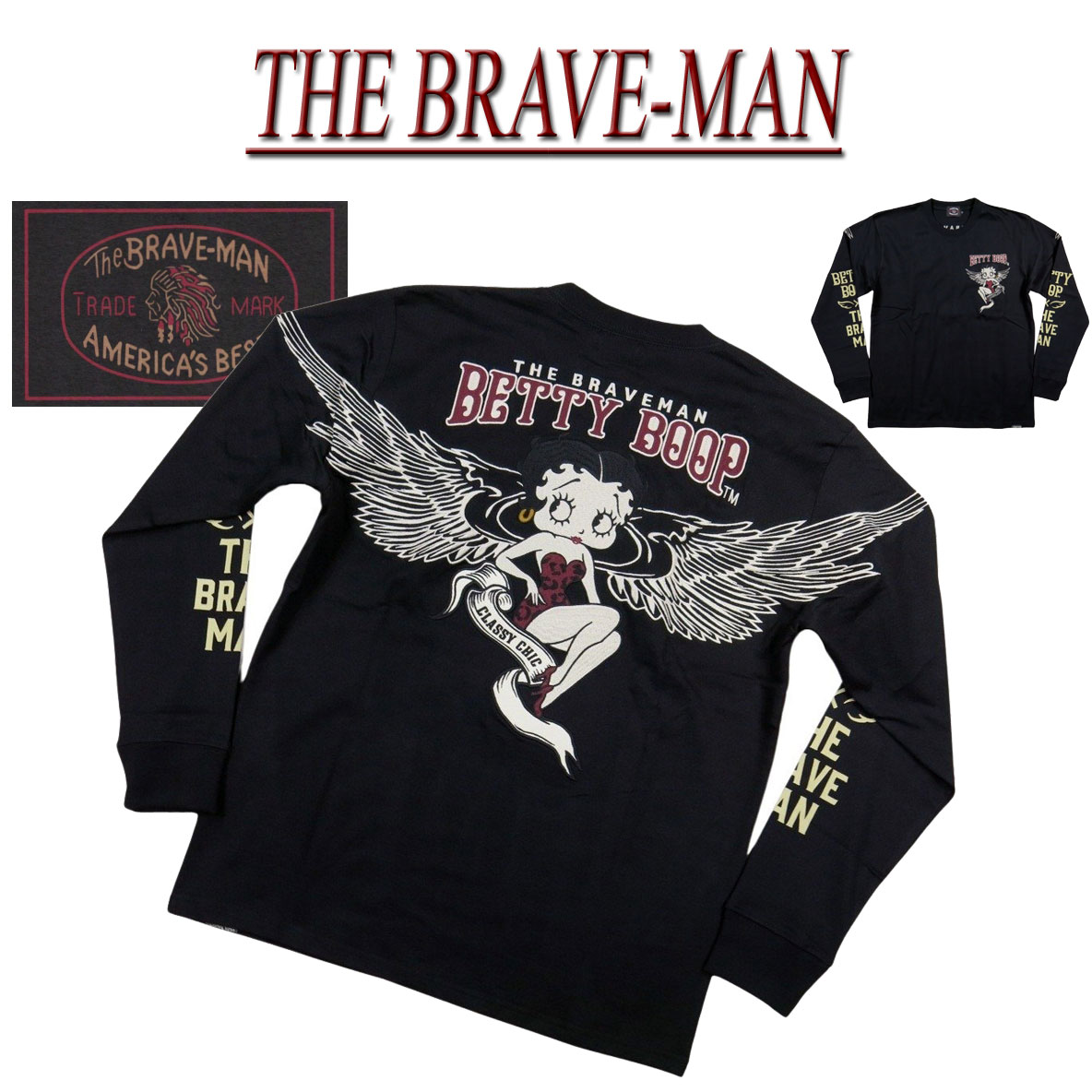 Rakuten - 【4サイズ】 nd971 新品 THE BRAVE-MAN × BETTY BOOP ザ・ブレイブマン × ベティ・ブープ コラボ 刺繍 ロンT BBB-2443 メンズ 長袖 Tシャツ ロンティー 【smtb-kd】