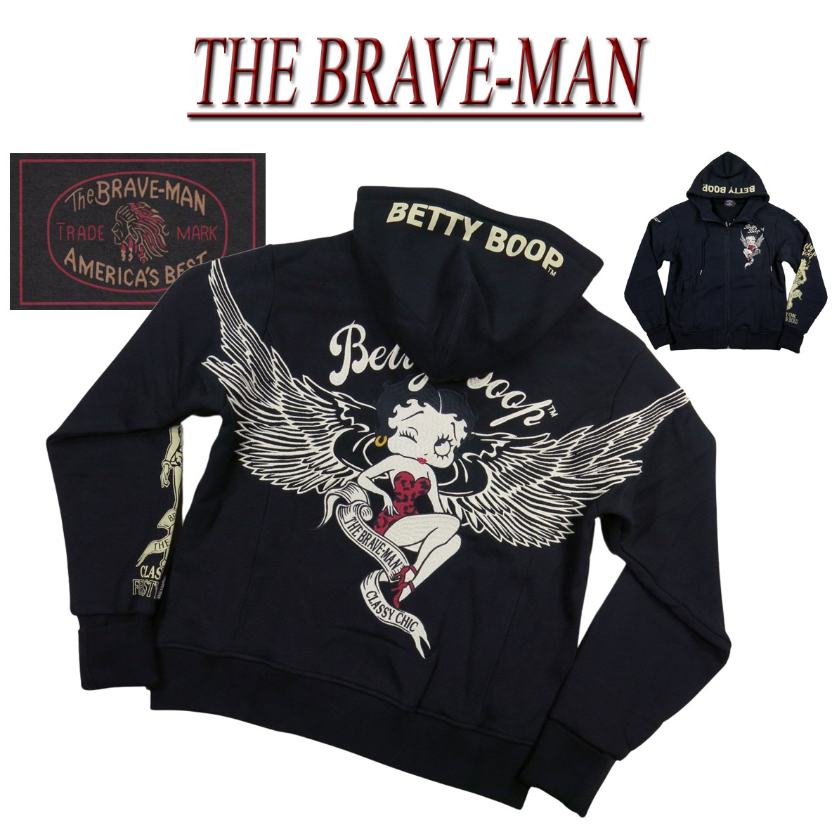 【4サイズ】 ne041 新品 THE BRAVE-MAN × BETTY BOOP ザ・ブレイブマン × ベティ・ブープ コラボ 刺繍 ジップパーカー BBB-2457 メンズ フード ジャケット 【smtb-kd】