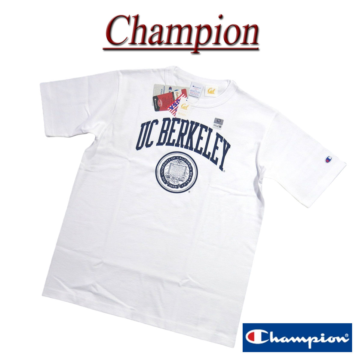 【6/27再入荷! 2025春夏 4サイズ】 jh611 新品 Champion × UC BERKELEY コラボ USA製 カレッジプリント 半袖 Tシャツ C5-B308 メンズ チャンピオン × カリフォルニア大学バークレー校 T1011 ティーテンイレブン 染み込みプリント Made in USA 【smtb-kd】
