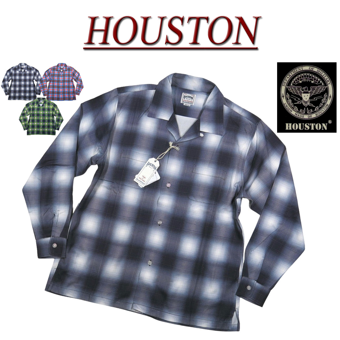 【3/23再入荷! 2026春夏 3色4サイズ】 ji031 新品 HOUSTON インド製 長袖 アセテート素材 オンブレチェック ワークシャツ 41284 メンズ ヒューストン OMBRE CHECK L/S WORK SHIRT MADE IN INDIA オープンカラーシャツ アメカジ 【smtb-kd】