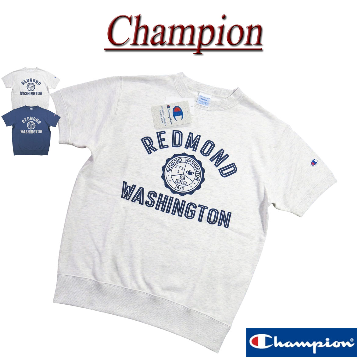 【2026春夏 2色3サイズ】 ji051 新品 Champion BASIC アメリカ綿 カレッジプリント 半袖 スウェットシャツ C3-D016 メンズ チャンピオン COTTON USA CVCフレンチテリー 染み込みプリント 裏毛 ベーシック スエット トリコタグ 【smtb-kd】