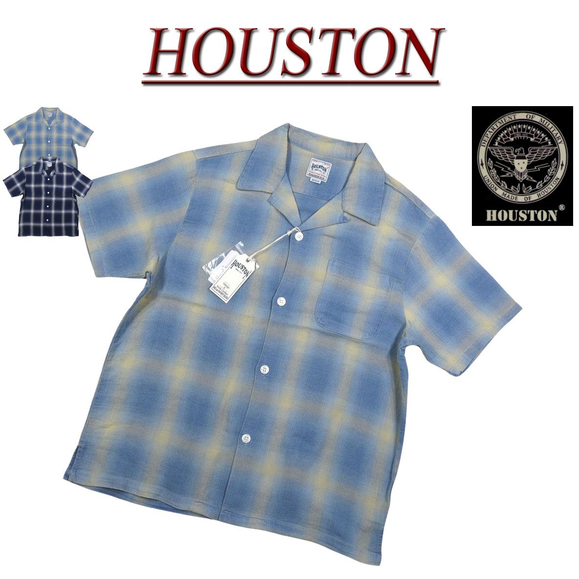 Rakuten - 【5/19再入荷! 定番 2色4サイズ】 ji101 新品 HOUSTON インディゴ ヘリンボーン ブリーチ加工半袖 オンブレチェック ワークシャツ 41273 メンズ ヒューストン INDIGO HB OMBRE CHECK S/S SHIRTチェックシャツ オープンカラーシャツ オーバーダイ アメカジ 【smtb-kd】