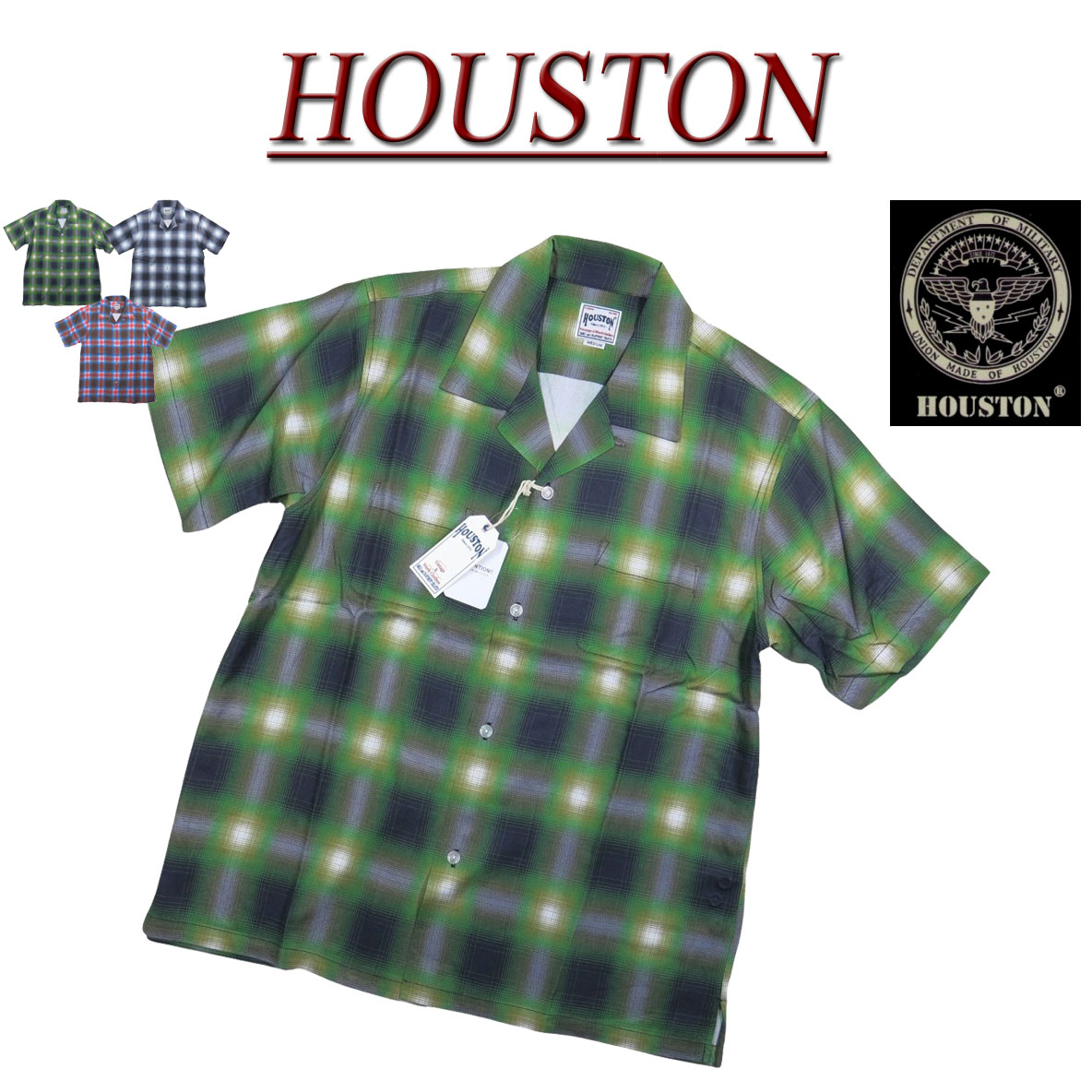 Rakuten - 【4/14再入荷! 2026春夏 3色4サイズ】ji113 新品 HOUSTON インド製 半袖 アセテート素材 オンブレチェック ワークシャツ 41285 メンズ ヒューストン OMBRE CHECK S/S WORK SHIRT MADE IN INDIAチェックシャツ オープンカラーシャツ アメカジ 【smtb-kd】