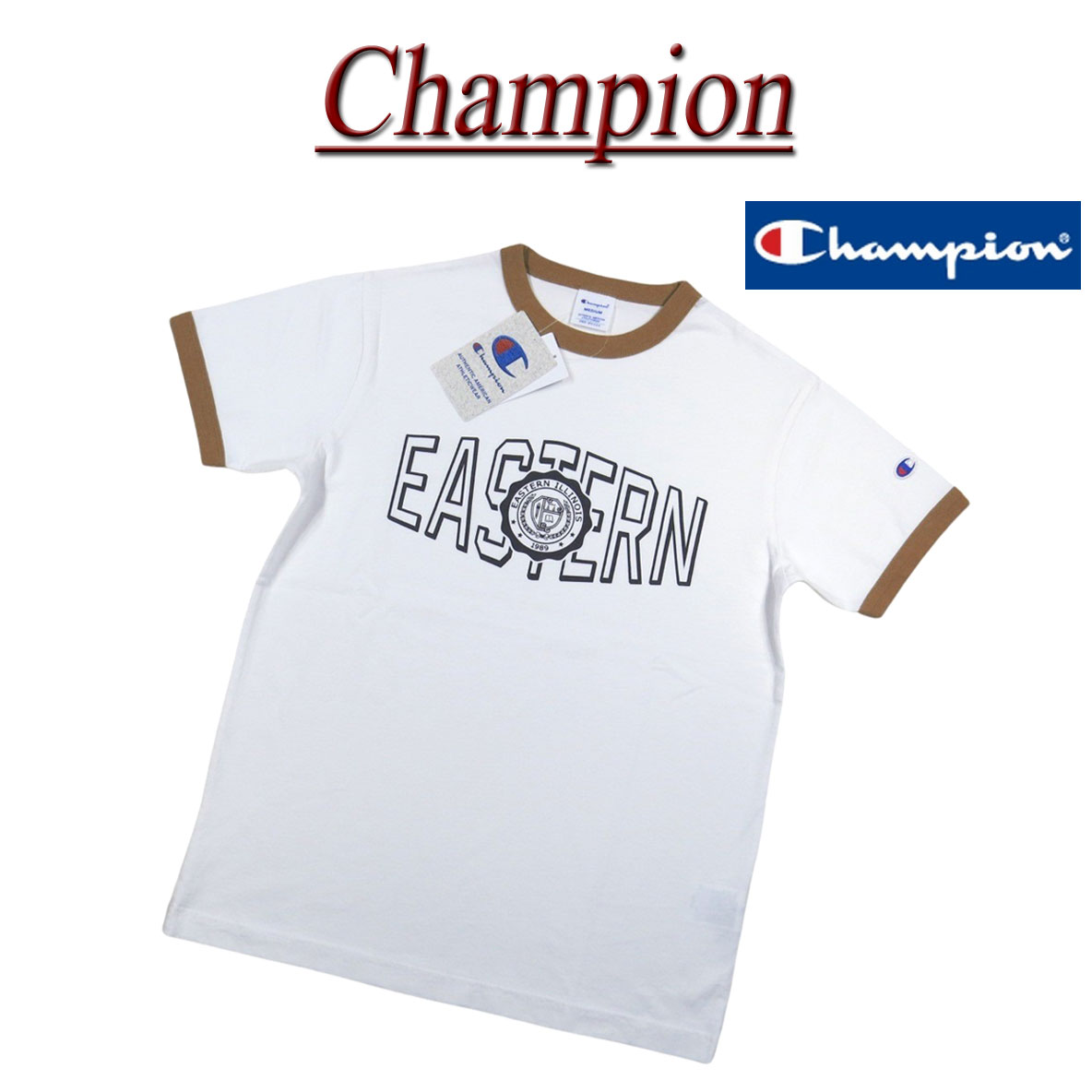 Rakuten - 【4/28再入荷! 2026春夏 2色4サイズ】 ji191 新品 Champion トリコロールタグ カレッジプリント 半袖 リンガーTシャツ C3-D348 メンズ チャンピオン 染み込みプリント ティーシャツ アメカジ トリコタグ 【smtb-kd】
