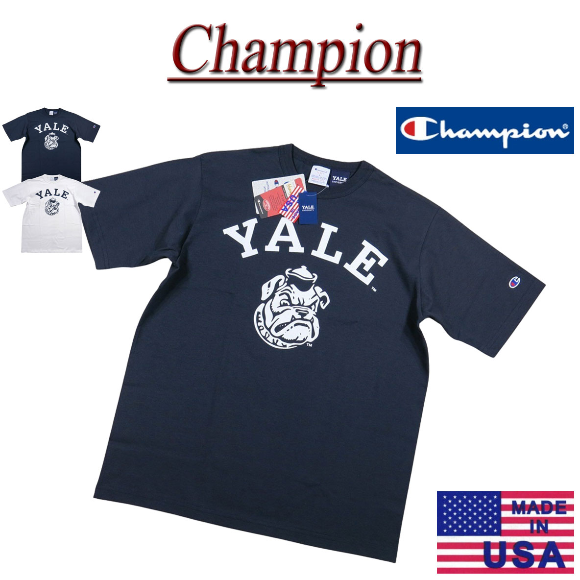 Rakuten - 【4/27再入荷! 2026春夏 2色4サイズ】 ji201 新品 Champion × YALE コラボ USA製 カレッジプリント 半袖 Tシャツ C5-D302 メンズ チャンピオン × イエール大学 T1011 ティーテンイレブン YALE UNIVERSITY HEAVY WEIGHT JERSEY Made in USA 【smtb-kd】