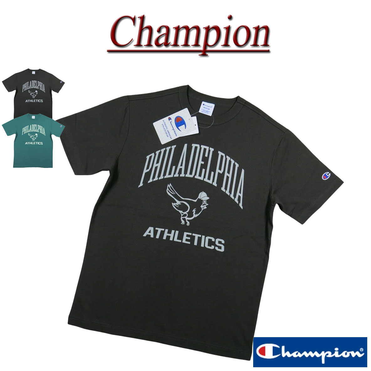 Rakuten - 【4/28再入荷! 2026春夏 2色4サイズ】 ji221 新品 Champion トリコロールタグ USAコットン カレッジプリント 半袖 Tシャツ C3-D346 メンズ チャンピオン ラバープリント アメリカ綿 COTTON USA ティーシャツ トリコタグ 【smtb-kd】